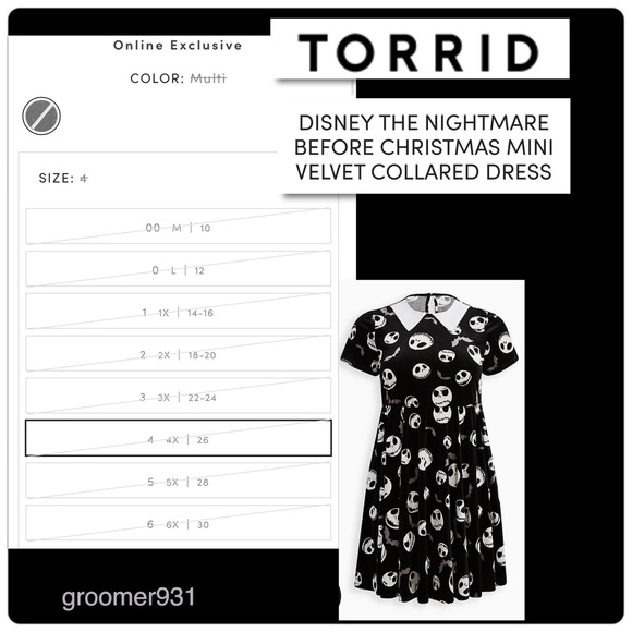 Torrid Disney NIGHTMARE BEFORE CHRISTMAS Mini Velvet Collared Dress NWT Size 4X - Picture 14 of 17